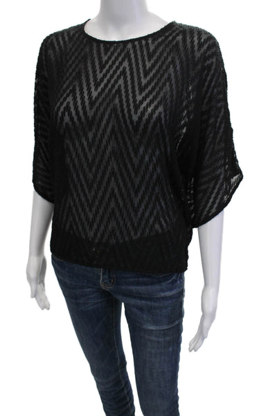IRO Womens Black Viscose Geometric Round Neck Short Sleeve Blouse Size 34
