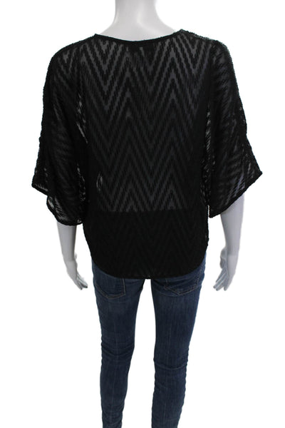 IRO Womens Black Viscose Geometric Round Neck Short Sleeve Blouse Size 34