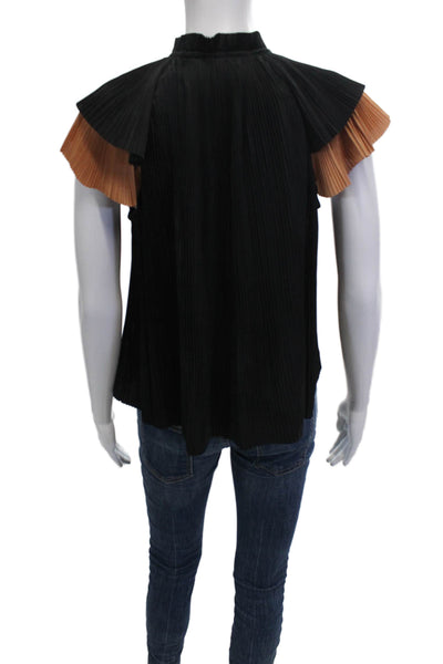 Ulla Johnson Women Black High Neck Short Sleeve Cotton Silk Blouse Size 0
