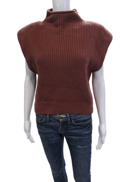 Zara Unisex Brown Sleeveless Mock Neck Pullover Vest Acrylic Size M