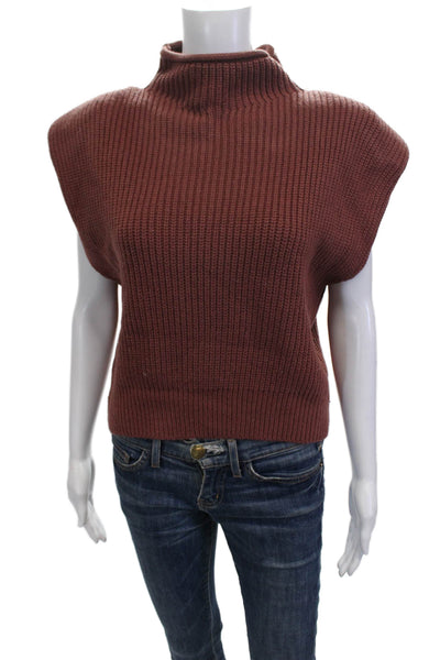 Zara Unisex Brown Sleeveless Mock Neck Pullover Vest Acrylic Size M