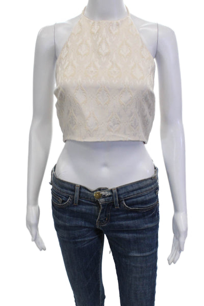 Line Women Cropped Tank High Neck Paisley Beige Drawstring Polyester Size M