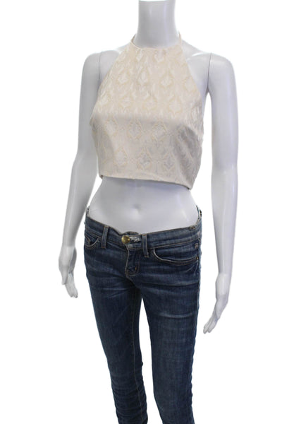 Line Women Cropped Tank High Neck Paisley Beige Drawstring Polyester Size M
