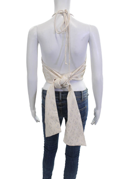 Line Women Cropped Tank High Neck Paisley Beige Drawstring Polyester Size M