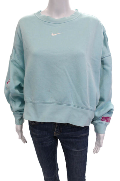 Nike Womens Pullover Sweatshirt Light Blue Cotton Long Sleeve Size M