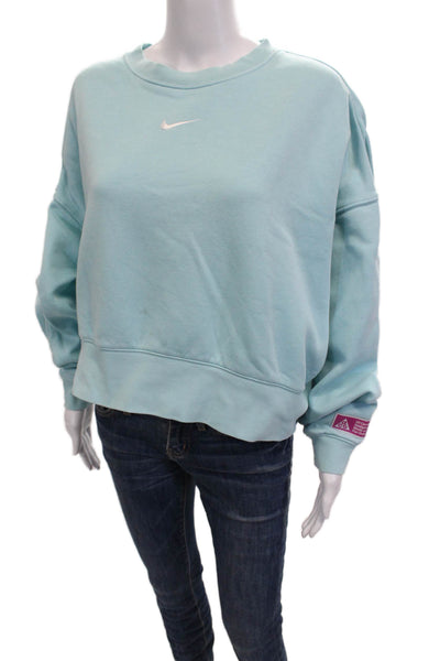 Nike Womens Pullover Sweatshirt Light Blue Cotton Long Sleeve Size M