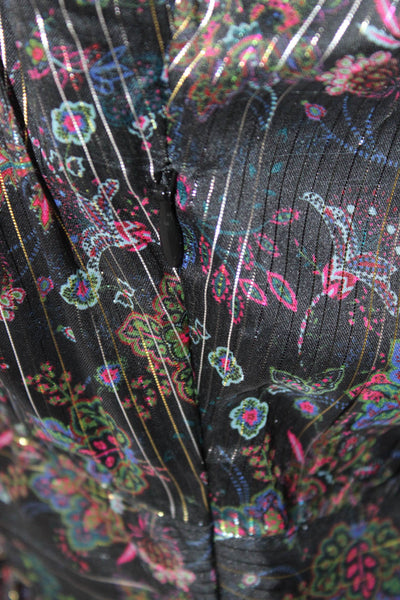 Allison Womens Fit & Flare Black Floral V-Neck Long Sleeve Dress Size S