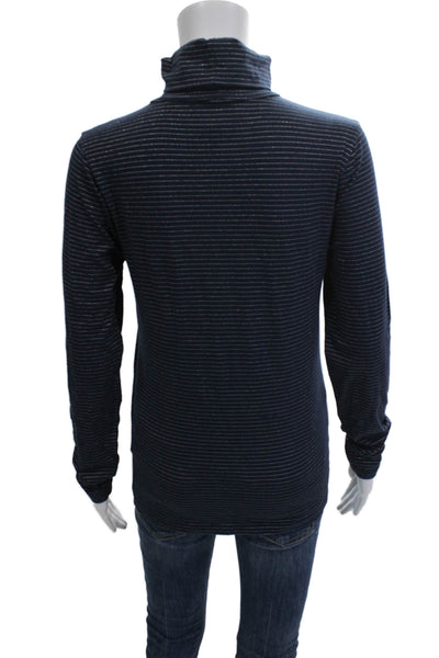 J Crew Women Dark Blue Striped Turtleneck Long Sleeve Basic Top Size S