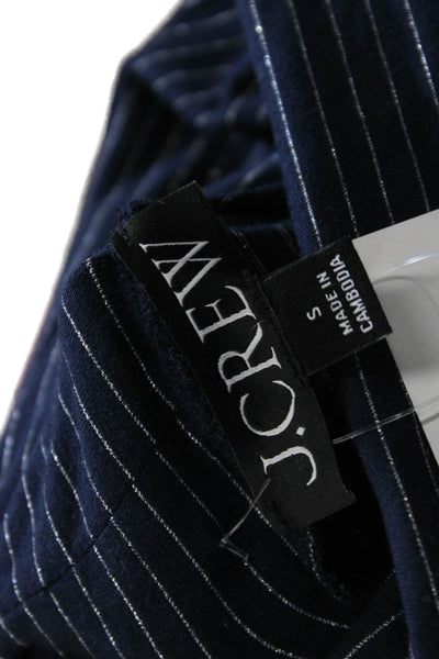 J Crew Women Dark Blue Striped Turtleneck Long Sleeve Basic Top Size S