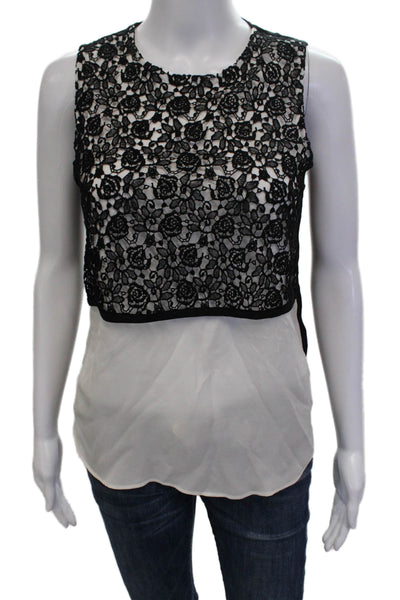 ALC Womens Silk Floral Sleeveless Zip Tank Round Neck Black Size 2