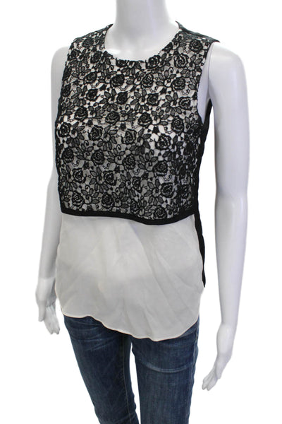 ALC Womens Silk Floral Sleeveless Zip Tank Round Neck Black Size 2
