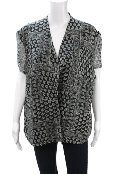Tamotsu Women Kimono Blouse Black Silk Paisley V-Neck Short Sleeve Size 20W