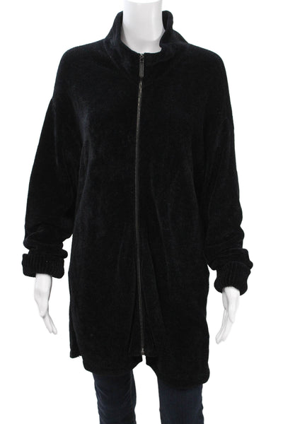 Searle Womens Black Cotton High Neck Long Sleeve Coatigan Zip Size M
