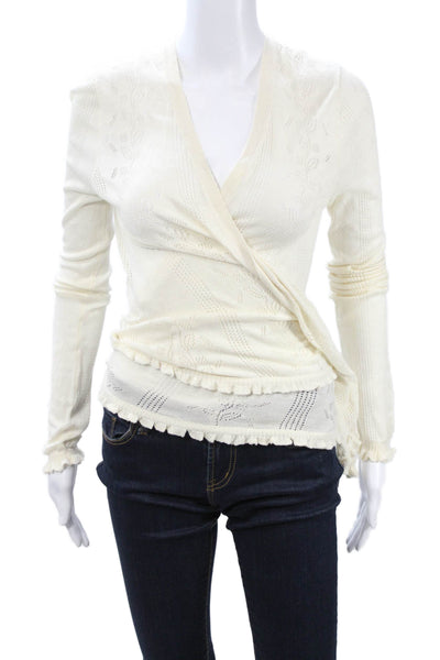 Kier + J Womens Silk Beige V Neck Tie Long Sleeve Bohemian Blouse Size XL