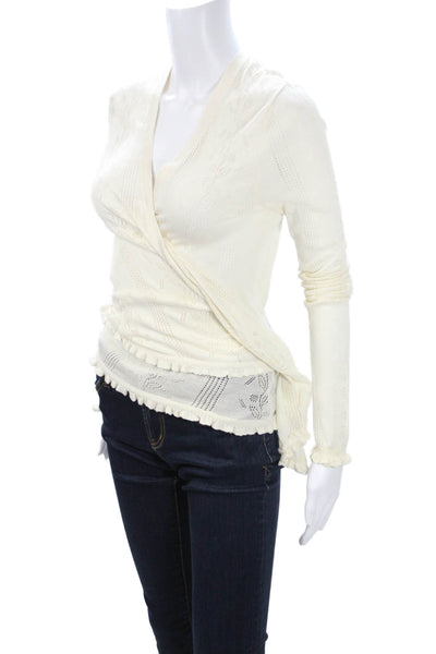 Kier + J Womens Silk Beige V Neck Tie Long Sleeve Bohemian Blouse Size XL