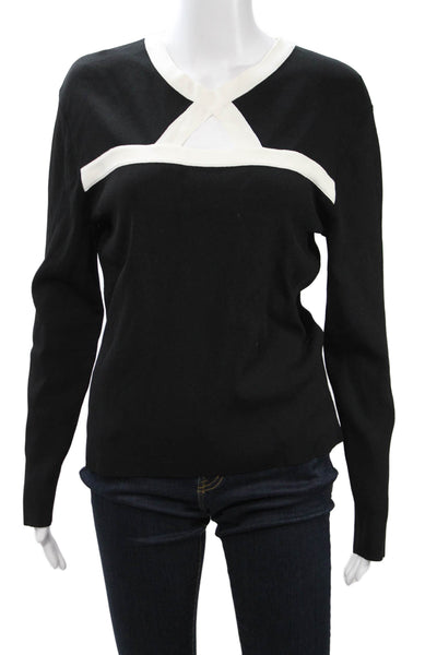 Cyrus Womens Pullover Sweater Black V Neck Long Sleeve Rayon Nylon Blend Size L