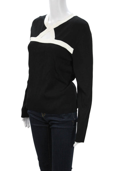 Cyrus Womens Pullover Sweater Black V Neck Long Sleeve Rayon Nylon Blend Size L