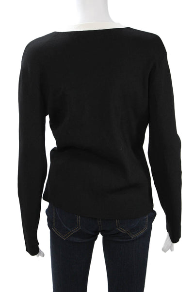 Cyrus Womens Pullover Sweater Black V Neck Long Sleeve Rayon Nylon Blend Size L