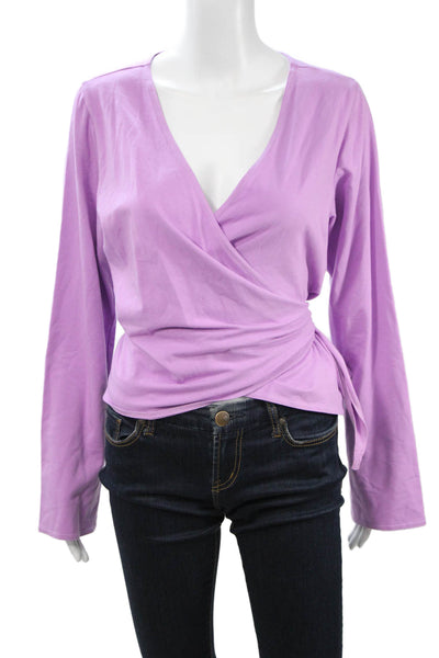 Eileen Fisher Women Purple V-Neck Long Sleeve Blouse Cotton Lycra Size L
