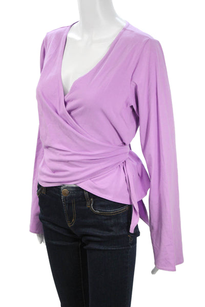 Eileen Fisher Women Purple V-Neck Long Sleeve Blouse Cotton Lycra Size L