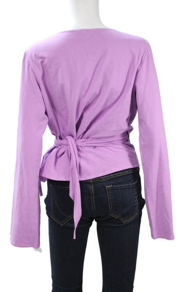 Eileen Fisher Women Purple V-Neck Long Sleeve Blouse Cotton Lycra Size L