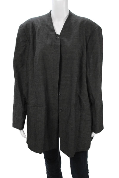 Tamotsu Women Dark Gray Classic Button Blazer V Neck Long Sleeve Size 20W