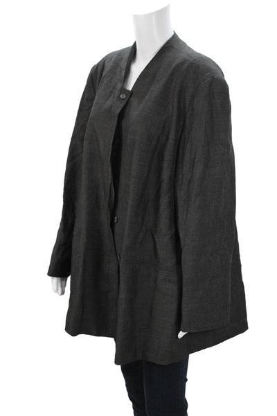 Tamotsu Women Dark Gray Classic Button Blazer V Neck Long Sleeve Size 20W