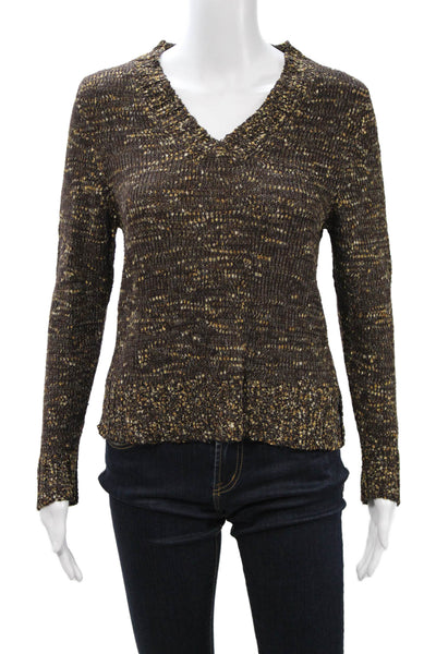 Duna Women Brown V-Neck Viscose Long Sleeve Pullover Sweater Size M