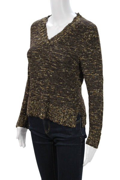 Duna Women Brown V-Neck Viscose Long Sleeve Pullover Sweater Size M