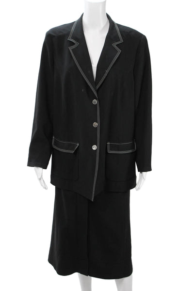 Voyage Women 2 Piece Suit Black V-Neck Button Long Sleeve Polyester Size M