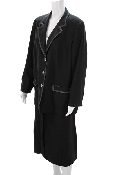 Voyage Women 2 Piece Suit Black V-Neck Button Long Sleeve Polyester Size M