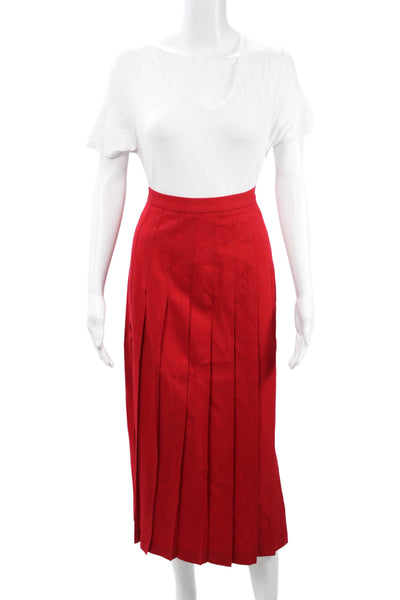 Nordstrom Womens Pleated Knee Length Linen Solid Red Skirt Size 16