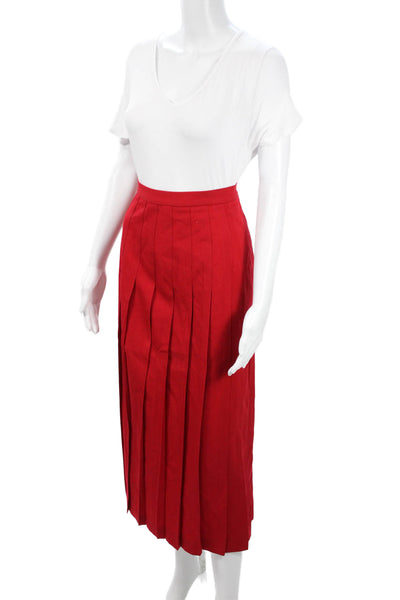Nordstrom Womens Pleated Knee Length Linen Solid Red Skirt Size 16