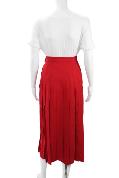 Nordstrom Womens Pleated Knee Length Linen Solid Red Skirt Size 16