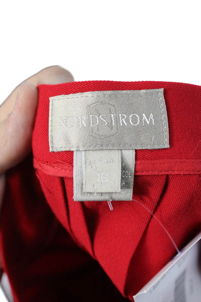 Nordstrom Womens Pleated Knee Length Linen Solid Red Skirt Size 16