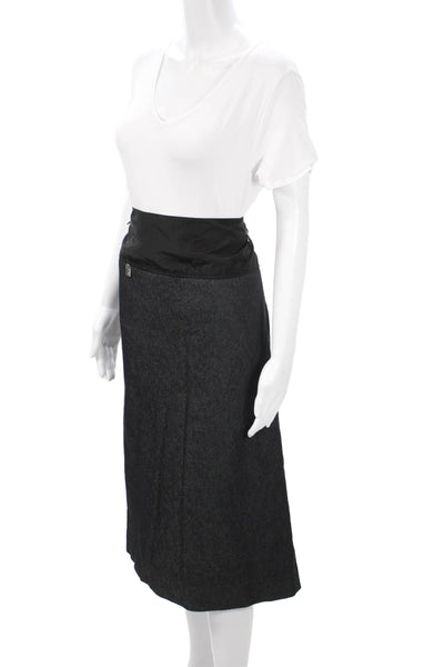Gianfranco Ferre Womens Black Denim Pencil Knee Skirt Maternity Size XL