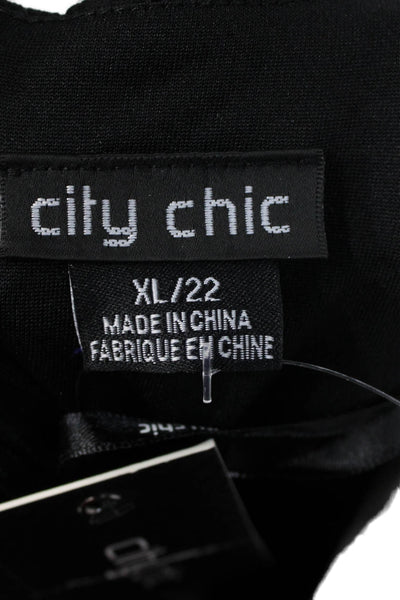 City Chic Womens Plus Shift Dress Black Check Knee Length Short Sleeve Size XL