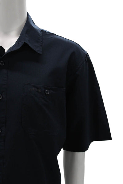 Orvis Mens Short Sleeve Casual Collared Button-Down Shirt Solid Blue Size XL
