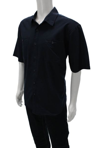 Orvis Mens Short Sleeve Casual Collared Button-Down Shirt Solid Blue Size XL