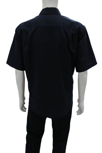 Orvis Mens Short Sleeve Casual Collared Button-Down Shirt Solid Blue Size XL