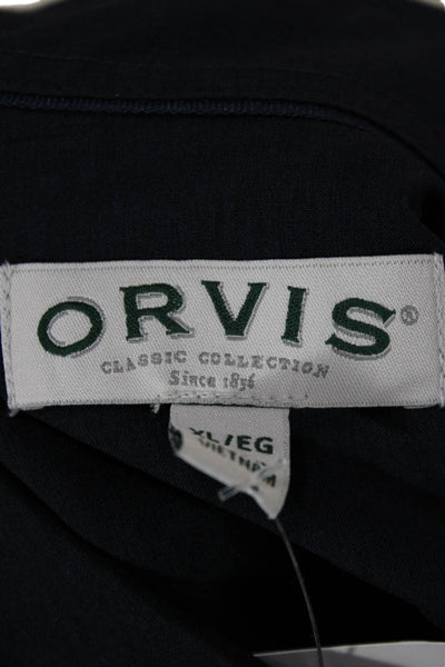 Orvis Mens Short Sleeve Casual Collared Button-Down Shirt Solid Blue Size XL