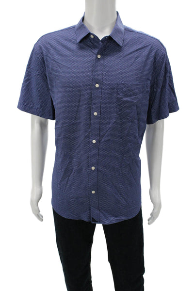 Untuckit Mens Geometric Short Sleeve Collared Button-Down Shirt Blue Size 2XL