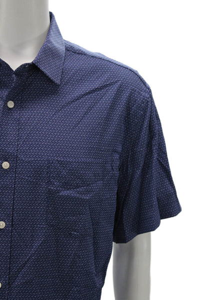 Untuckit Mens Geometric Short Sleeve Collared Button-Down Shirt Blue Size 2XL