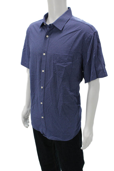 Untuckit Mens Geometric Short Sleeve Collared Button-Down Shirt Blue Size 2XL