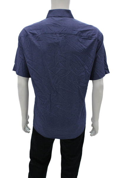 Untuckit Mens Geometric Short Sleeve Collared Button-Down Shirt Blue Size 2XL