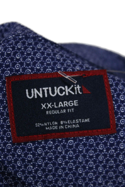 Untuckit Mens Geometric Short Sleeve Collared Button-Down Shirt Blue Size 2XL