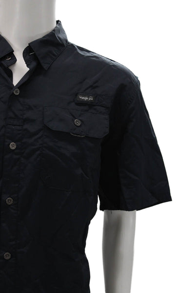 Wrangler Mens Short Sleeve Casual Collared Button-Down Shirt Solid Blue Size XL