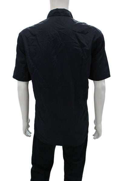 Wrangler Mens Short Sleeve Casual Collared Button-Down Shirt Solid Blue Size XL