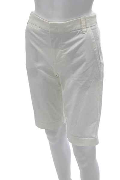 Vince Unisex Bermuda Chino Shorts White Zip Cotton Spandex Size 4