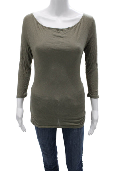 Michael Stars Womens Basic Green T-Shirt 3/4 Sleeve Round Neck Size One Size